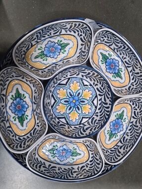 7 Piece Melamine Lazy Susan With Cover Divided Serving Dishes Floral Blue 2026